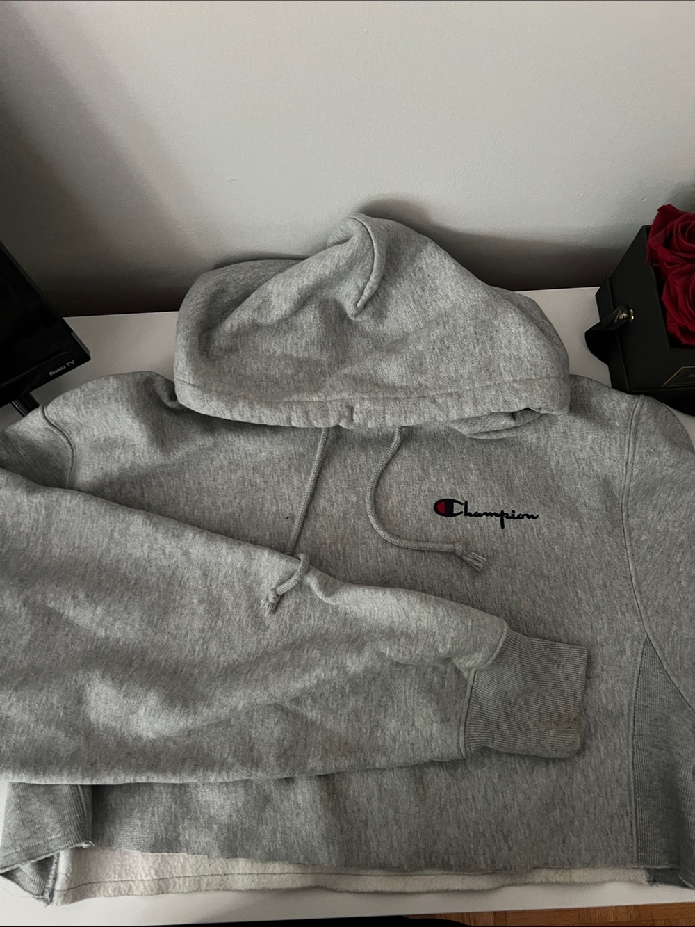 Champion Gray Crewneck Hoodie with Embroidered Logo